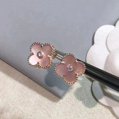 [⭐Sparkve]CLOVER MEDIUM 1 MOTIFS  PINK MOP DIAMOND EARRINGS