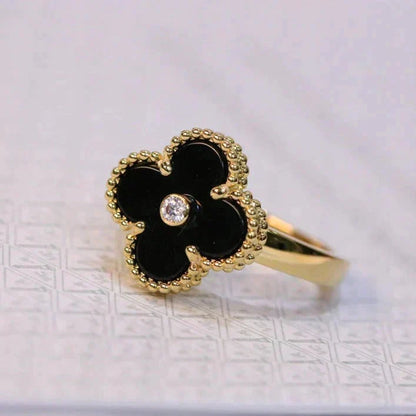 [⭐Sparkve]CLOVER ONYX RING GOLD DIAMOND