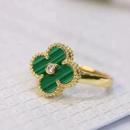 [⭐Sparkve]CLOVER MALACHITE RING GOLD DIAMOND