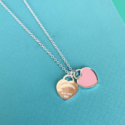 [⭐Sparkve Jewels]DOUBLE HEART PEDANT SILVER NECKLACE