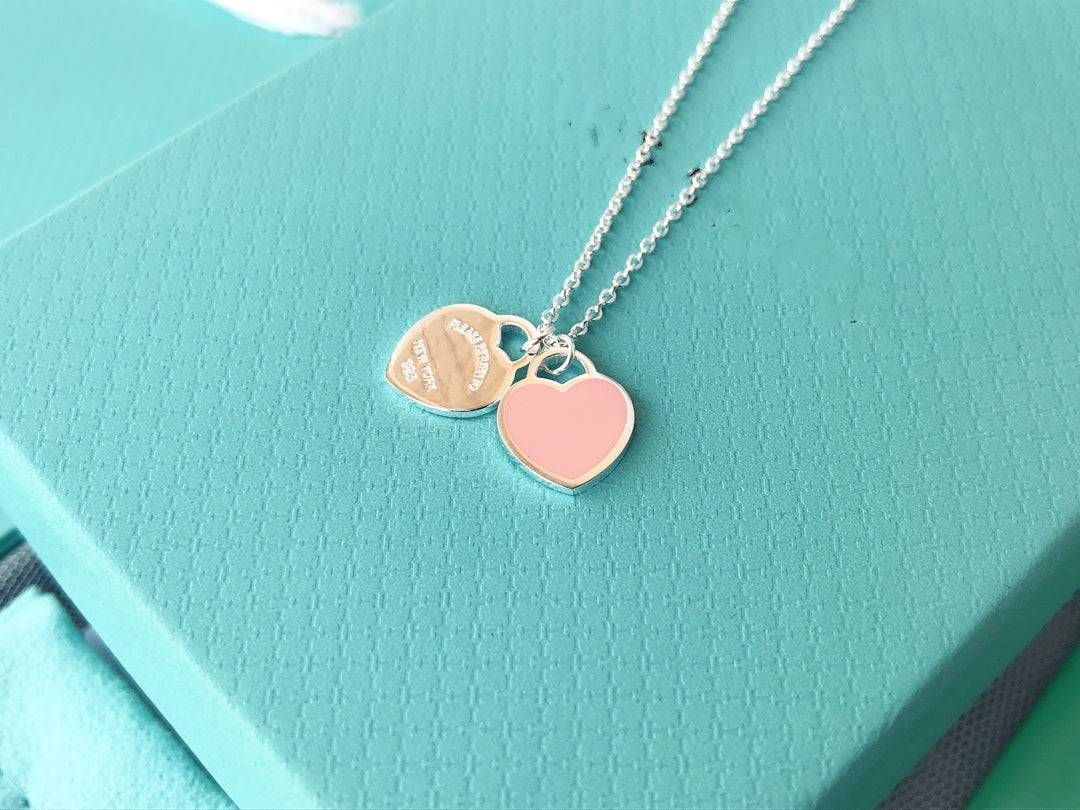 [⭐Sparkve Jewels]DOUBLE HEART PEDANT SILVER NECKLACE