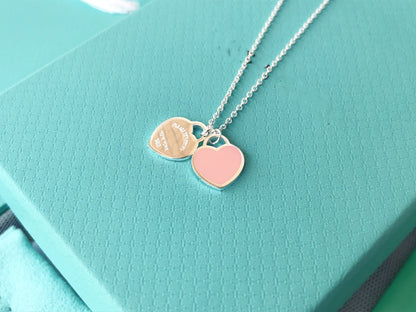 [⭐Sparkve Jewels]DOUBLE HEART PEDANT SILVER NECKLACE