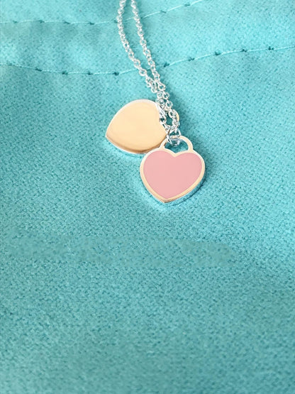 [⭐Sparkve Jewels]DOUBLE HEART PEDANT SILVER NECKLACE