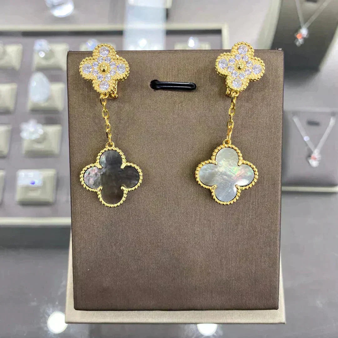 [⭐Sparkve]CLOVER  2 MOTIFS  DIAMOND  EARRINGS (MULTIPLE CHOICESç´