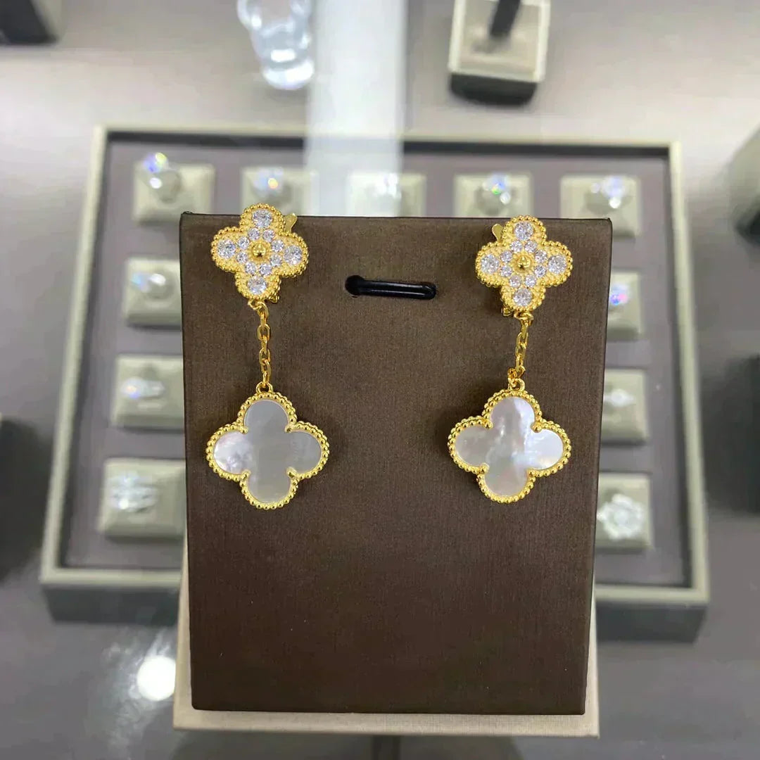 [⭐Sparkve]CLOVER  2 MOTIFS  DIAMOND  EARRINGS (MULTIPLE CHOICESç´
