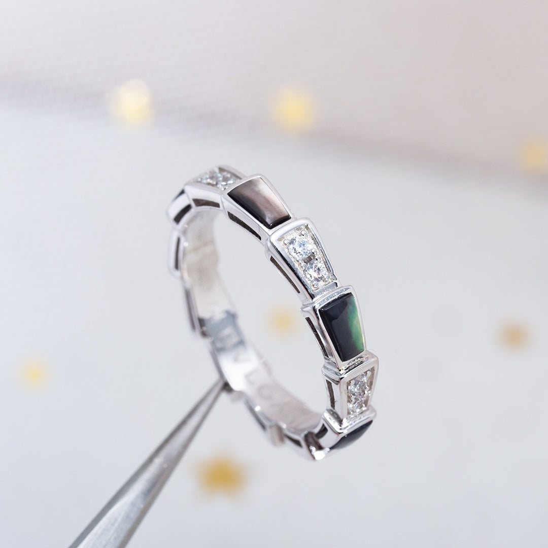 [⭐Sparkve]SERPENTI RING SILVER  DIAMOND BLACK MOP 3MM