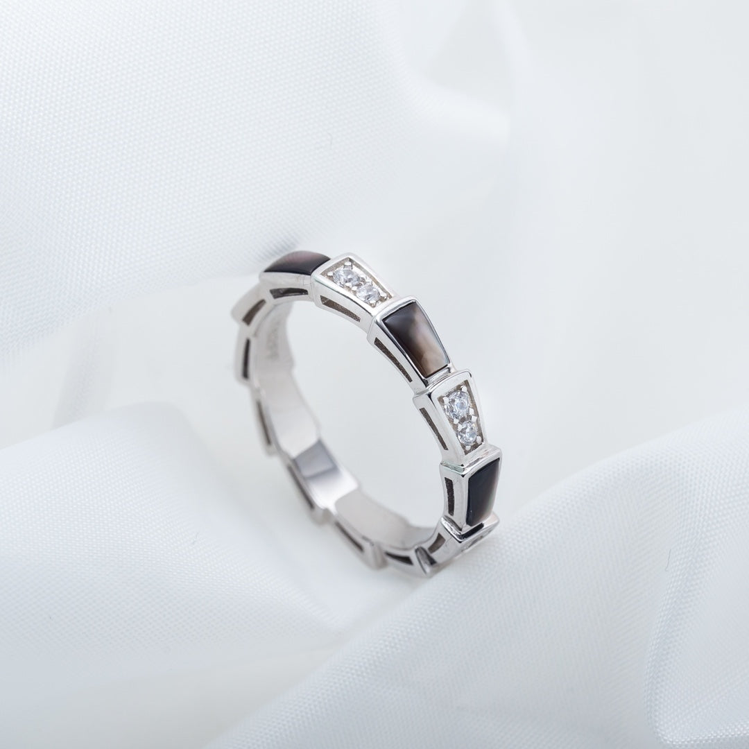 [⭐Sparkve]SERPENTI RING SILVER  DIAMOND BLACK MOP 3MM