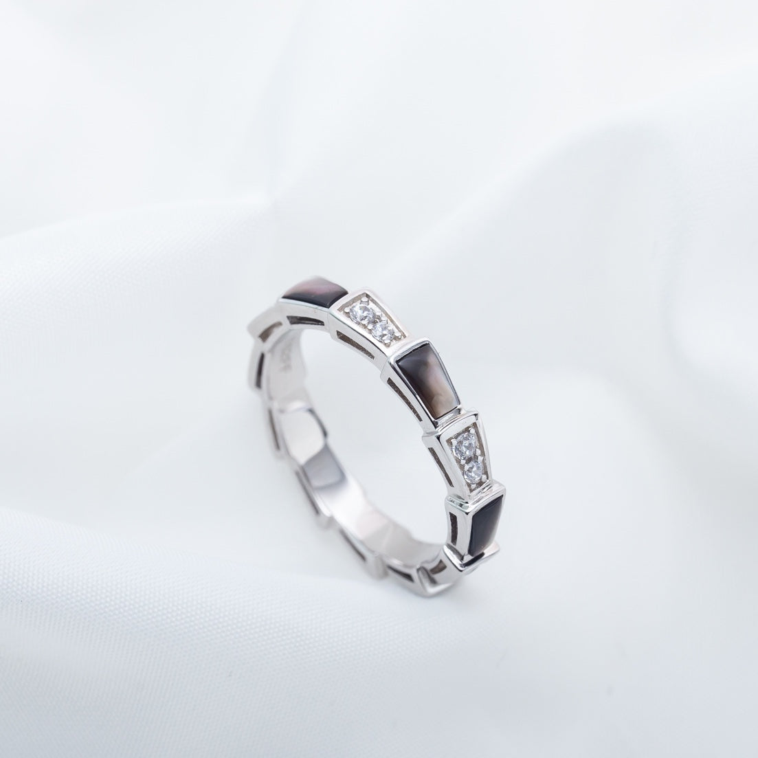[⭐Sparkve]SERPENTI RING SILVER  DIAMOND BLACK MOP 3MM