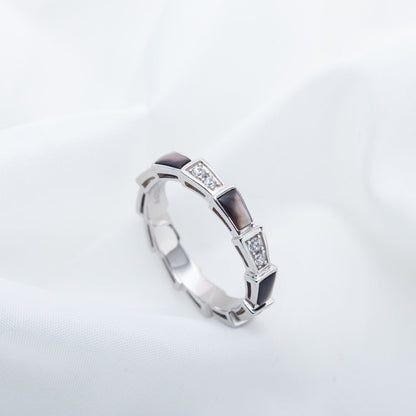[⭐Sparkve]SERPENTI RING SILVER  DIAMOND BLACK MOP 3MM