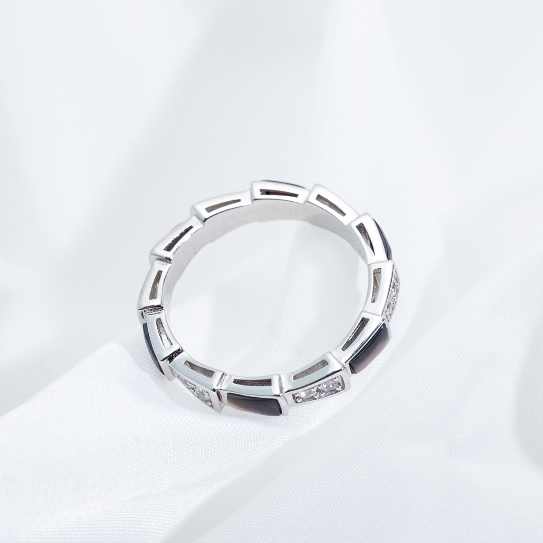 [⭐Sparkve]SERPENTI RING SILVER  DIAMOND BLACK MOP 3MM