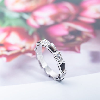 [⭐Sparkve]SERPENTI RING SILVER  DIAMOND BLACK MOP 3MM