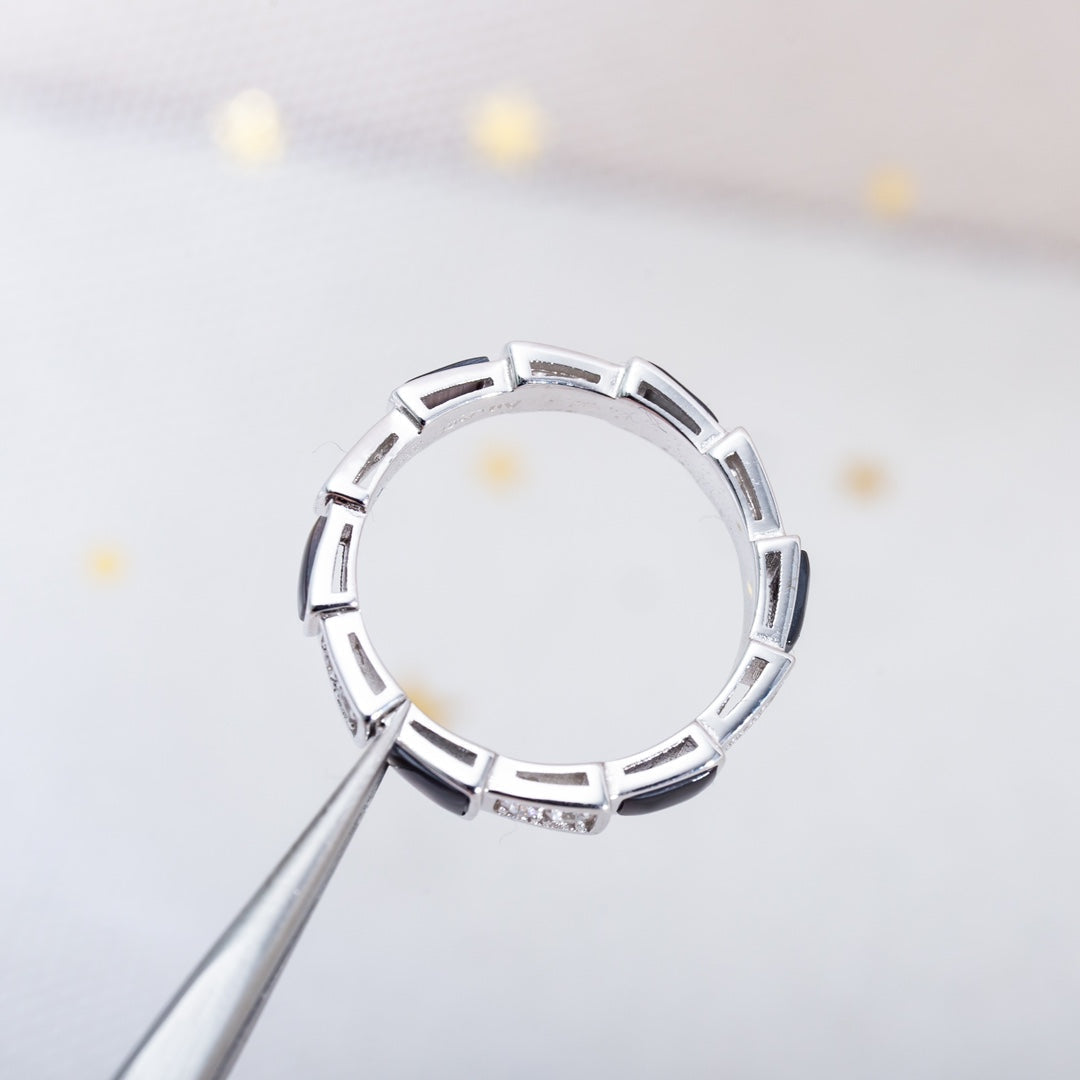 [⭐Sparkve]SERPENTI RING SILVER  DIAMOND BLACK MOP 3MM