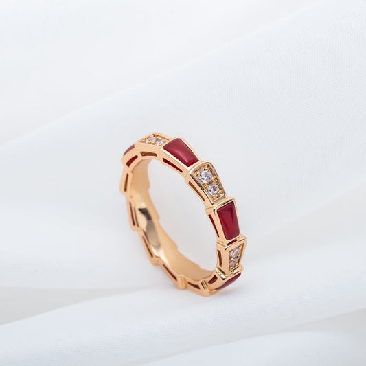 [⭐Sparkve]SERPENTI RING PINK GOLD CARNELIAN DIAMOND 3MM