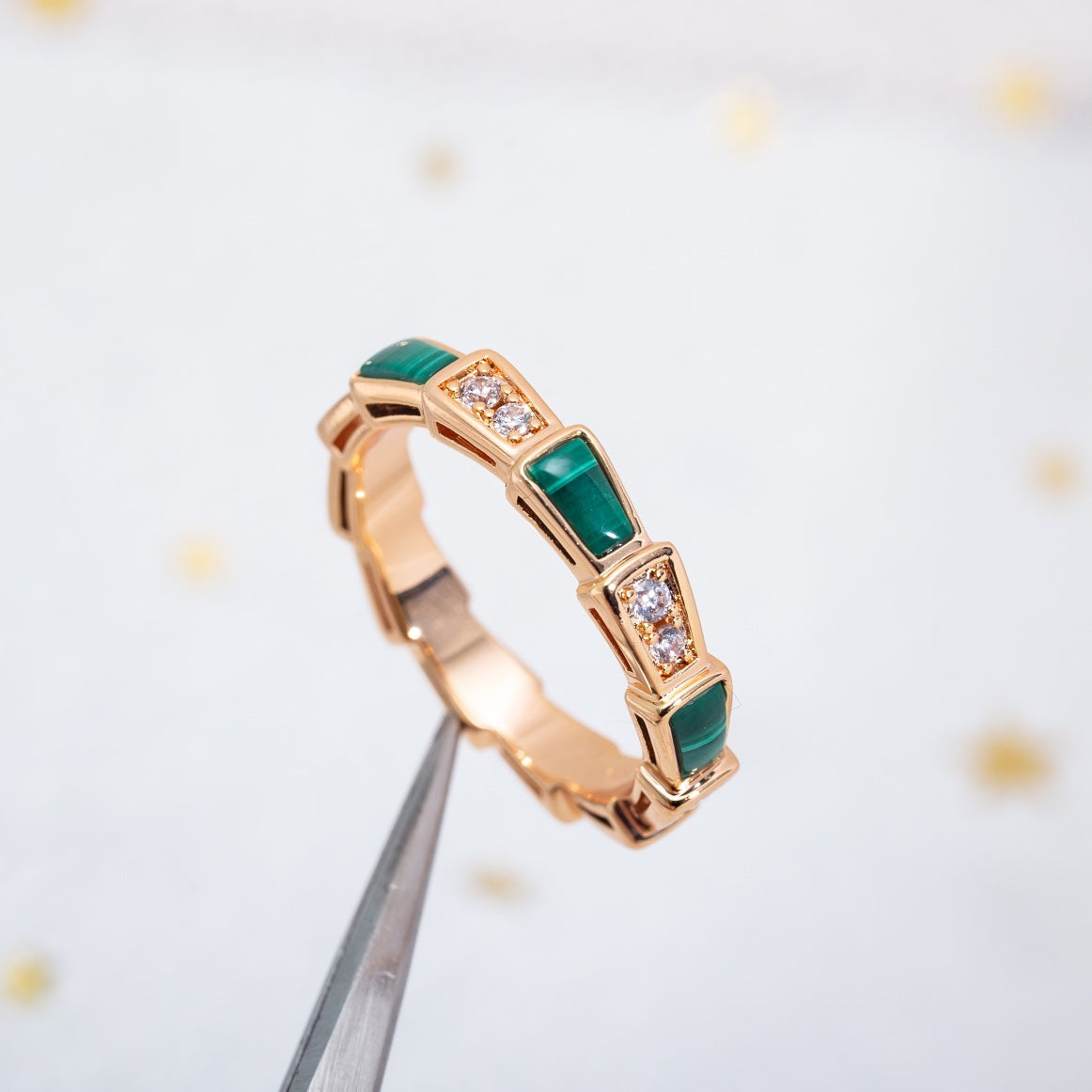 [⭐Sparkve]SERPENTI RING PINK GOLD MALACHITE DIAMOND 3MM