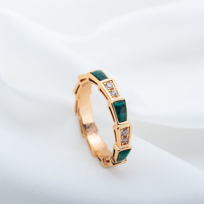 [⭐Sparkve]SERPENTI RING PINK GOLD MALACHITE DIAMOND 3MM