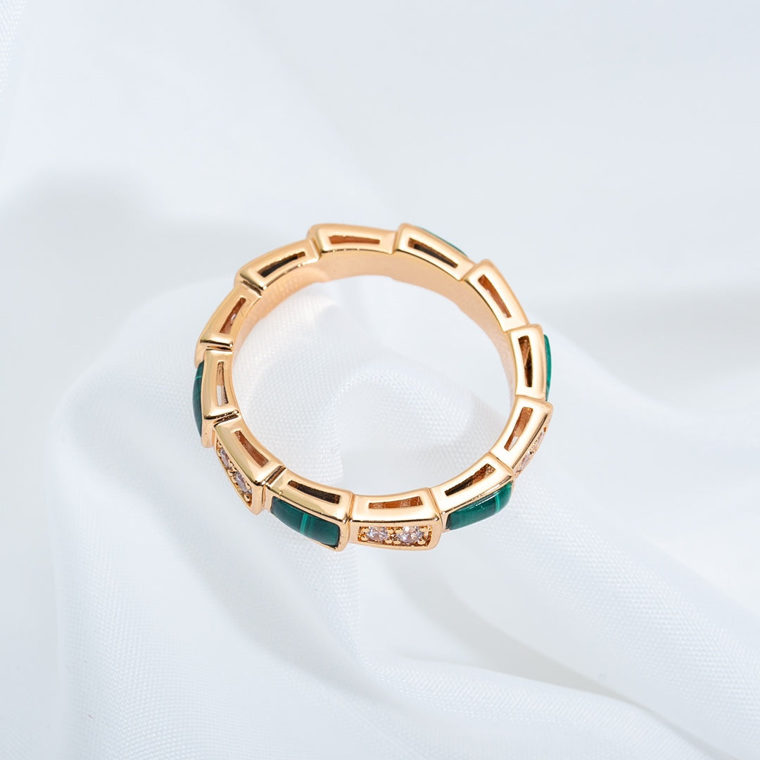 [⭐Sparkve]SERPENTI RING PINK GOLD MALACHITE DIAMOND 3MM