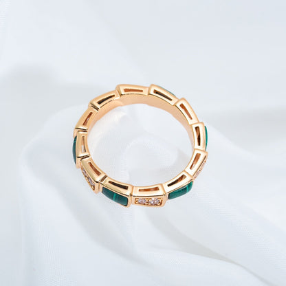[⭐Sparkve]SERPENTI RING PINK GOLD MALACHITE DIAMOND 3MM