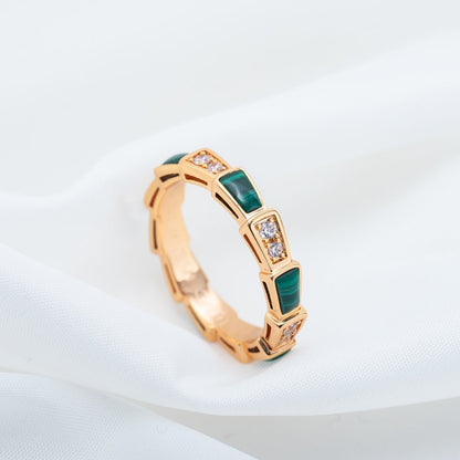 [⭐Sparkve]SERPENTI RING PINK GOLD MALACHITE DIAMOND 3MM