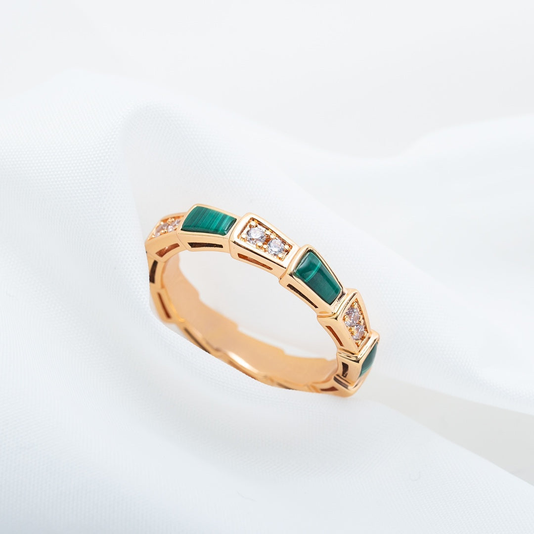 [⭐Sparkve]SERPENTI RING PINK GOLD MALACHITE DIAMOND 3MM