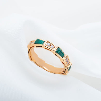 [⭐Sparkve]SERPENTI RING PINK GOLD MALACHITE DIAMOND 3MM