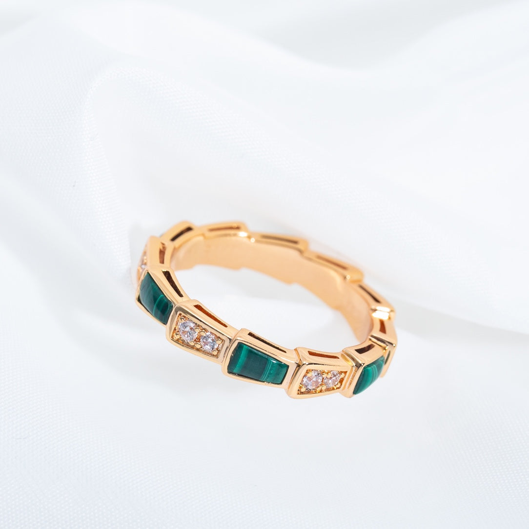 [⭐Sparkve]SERPENTI RING PINK GOLD MALACHITE DIAMOND 3MM