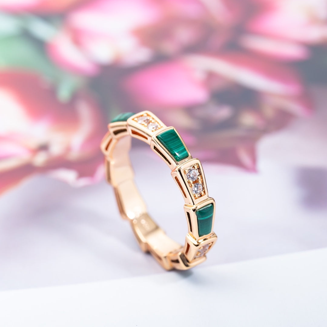[⭐Sparkve]SERPENTI RING PINK GOLD MALACHITE DIAMOND 3MM