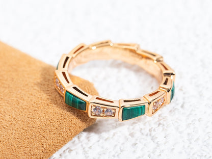 [⭐Sparkve]SERPENTI RING PINK GOLD MALACHITE DIAMOND 3MM