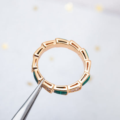 [⭐Sparkve]SERPENTI RING PINK GOLD MALACHITE DIAMOND 3MM