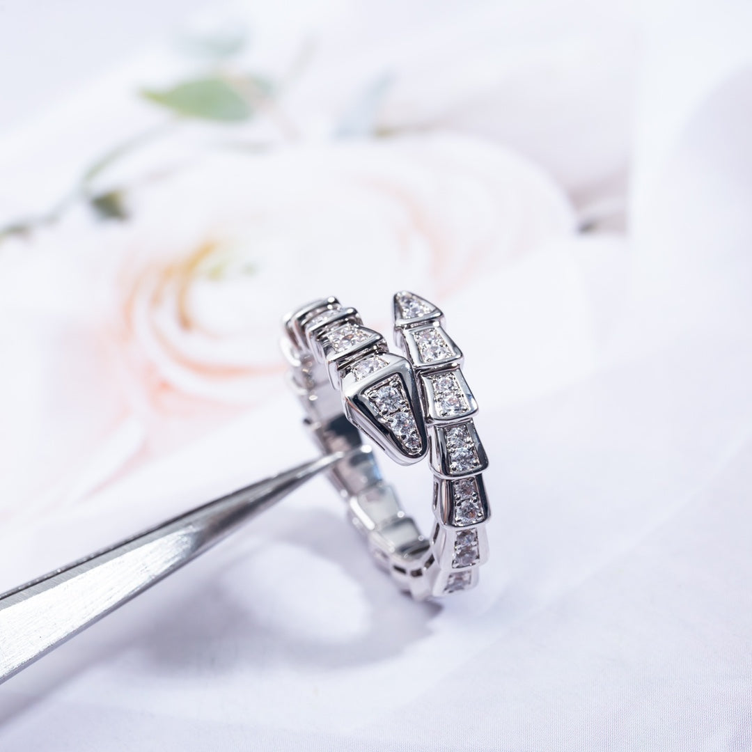 [⭐Sparkve]SERPENTI RING SILVER DIAMOND PAVED 4MM