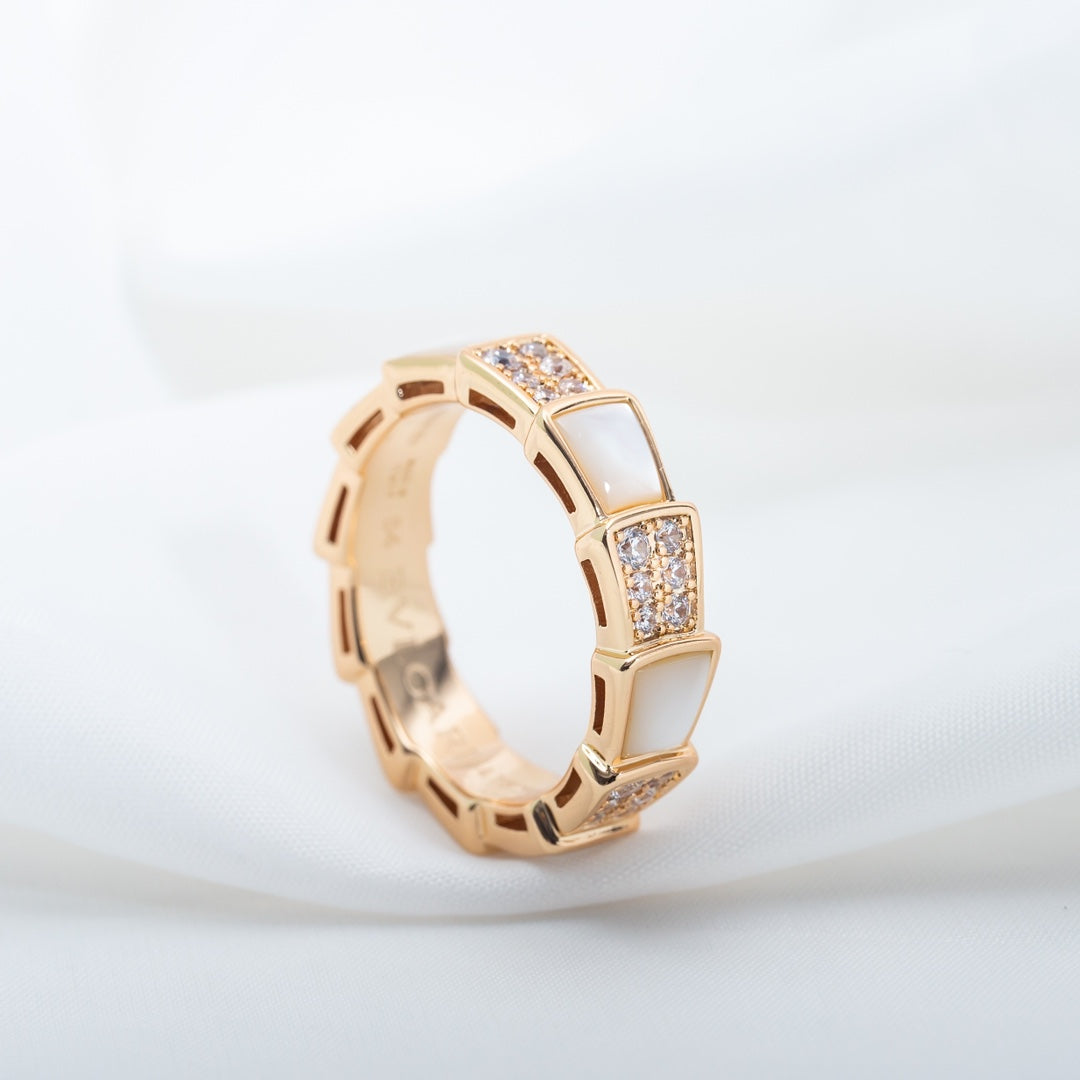 [⭐Sparkve]SERPENTI RING PINK GOLD MOP DIAMOND PAVED 4MM