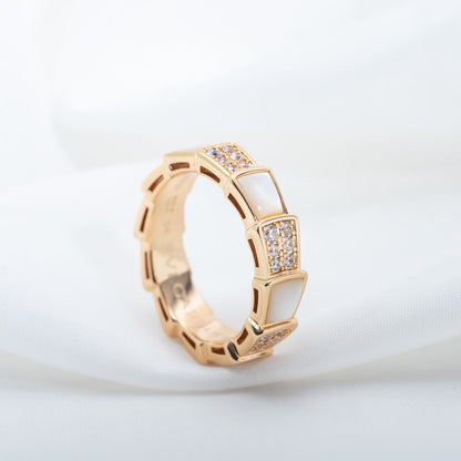 [⭐Sparkve]SERPENTI RING PINK GOLD MOP DIAMOND PAVED 4MM