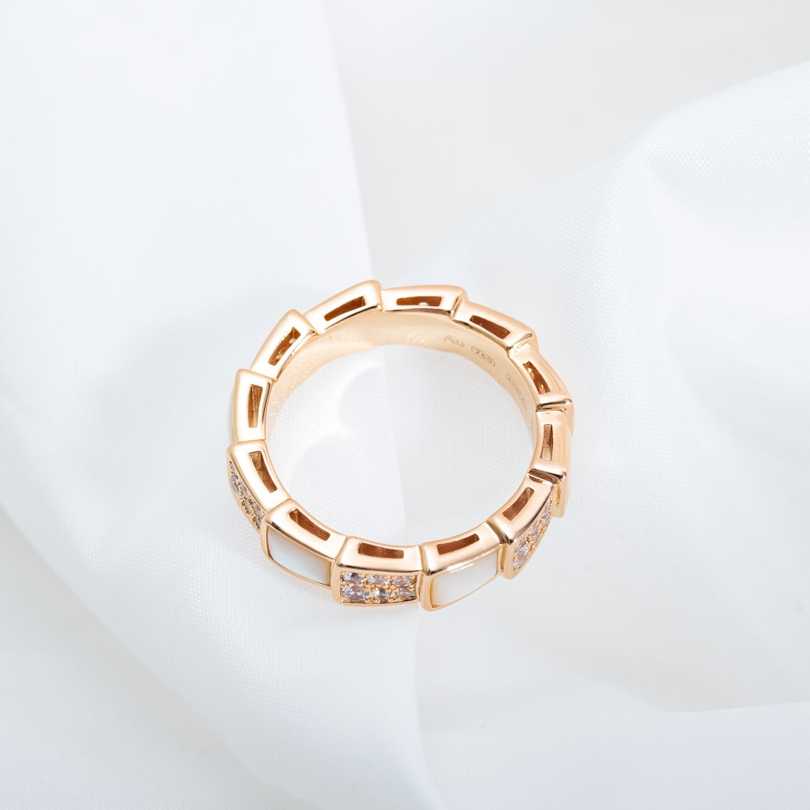 [⭐Sparkve]SERPENTI RING PINK GOLD MOP DIAMOND PAVED 4MM
