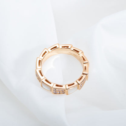 [⭐Sparkve]SERPENTI RING PINK GOLD MOP DIAMOND PAVED 4MM