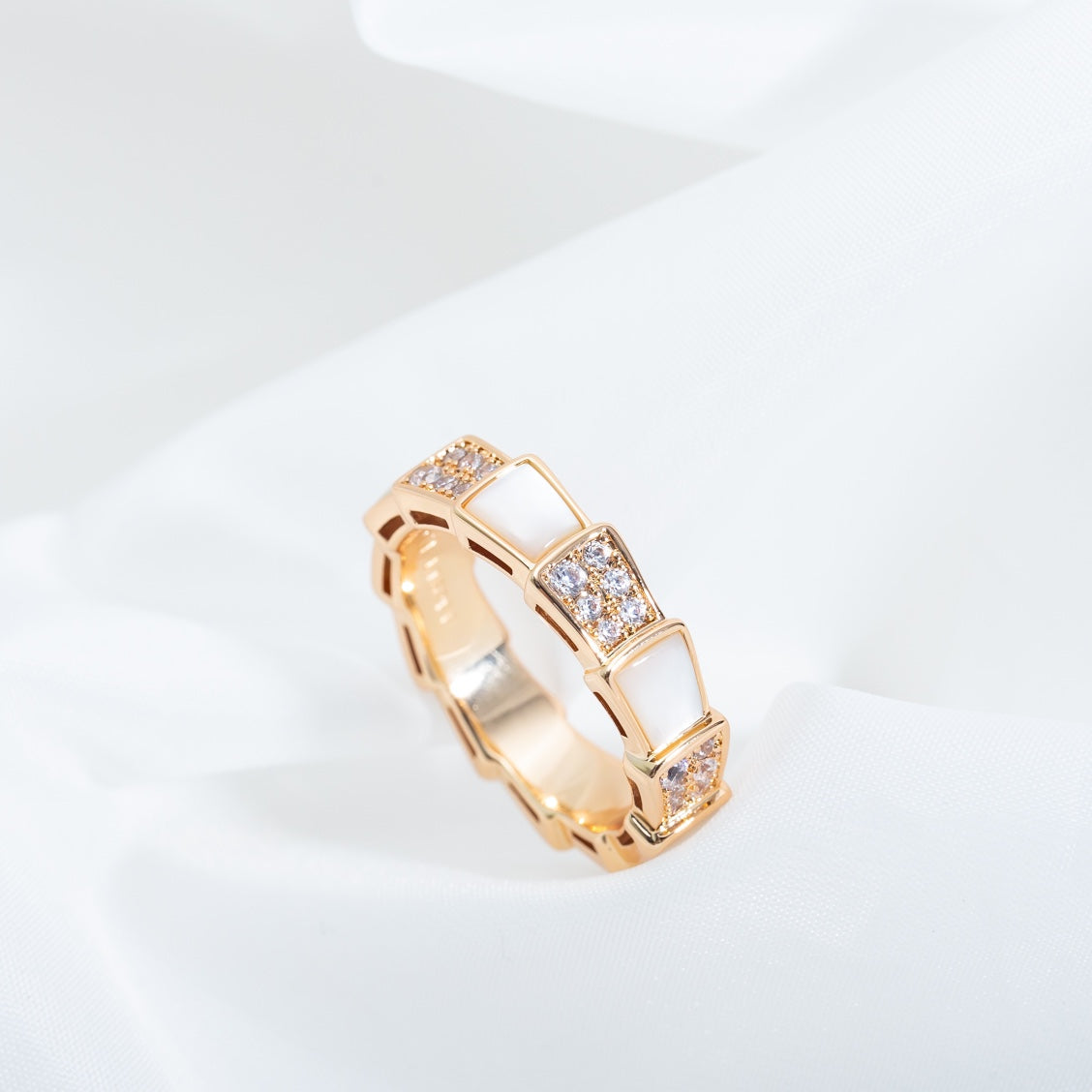 [⭐Sparkve]SERPENTI RING PINK GOLD MOP DIAMOND PAVED 4MM
