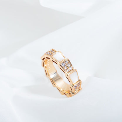 [⭐Sparkve]SERPENTI RING PINK GOLD MOP DIAMOND PAVED 4MM