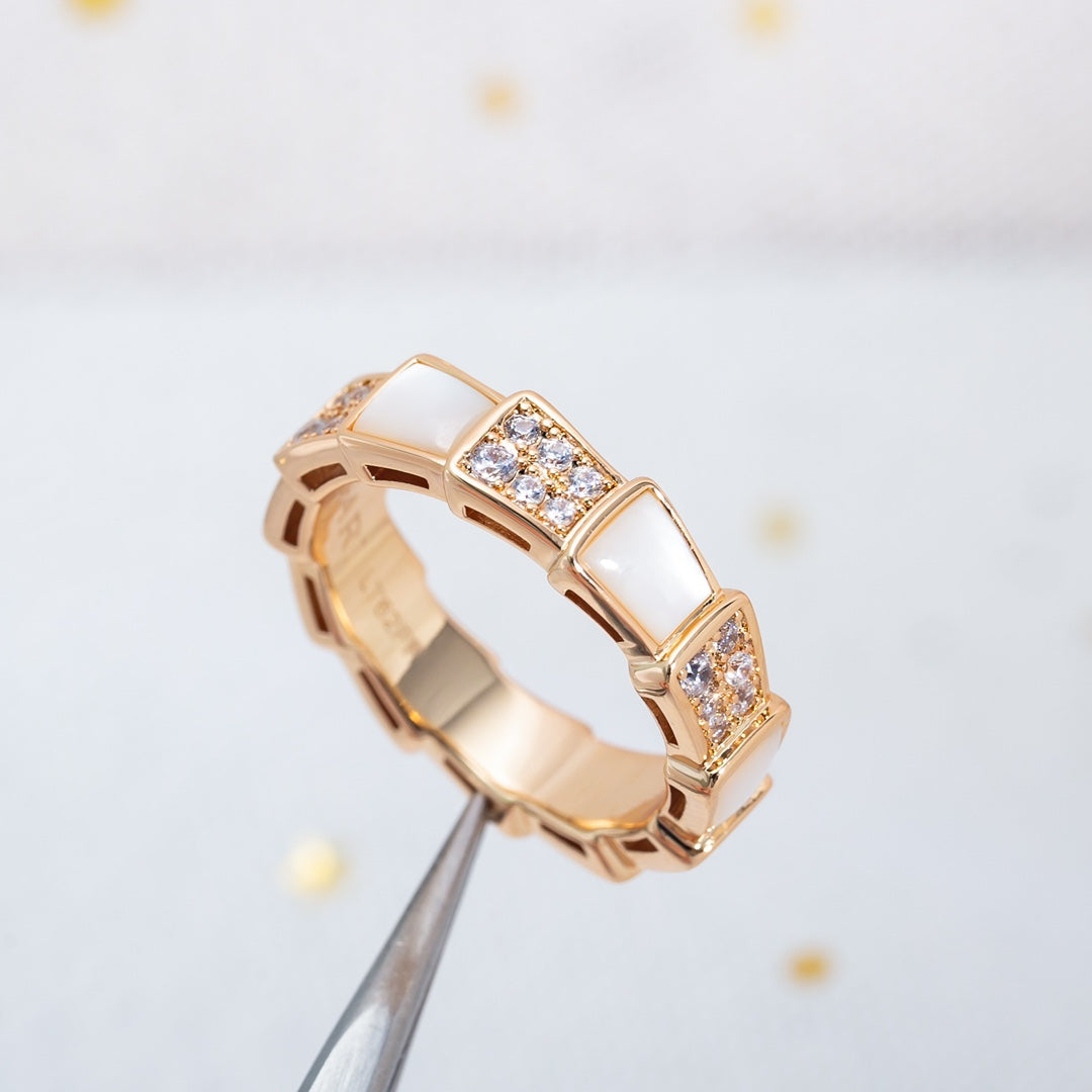 [⭐Sparkve]SERPENTI RING PINK GOLD MOP DIAMOND PAVED 4MM