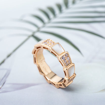 [⭐Sparkve]SERPENTI RING PINK GOLD MOP DIAMOND PAVED 4MM