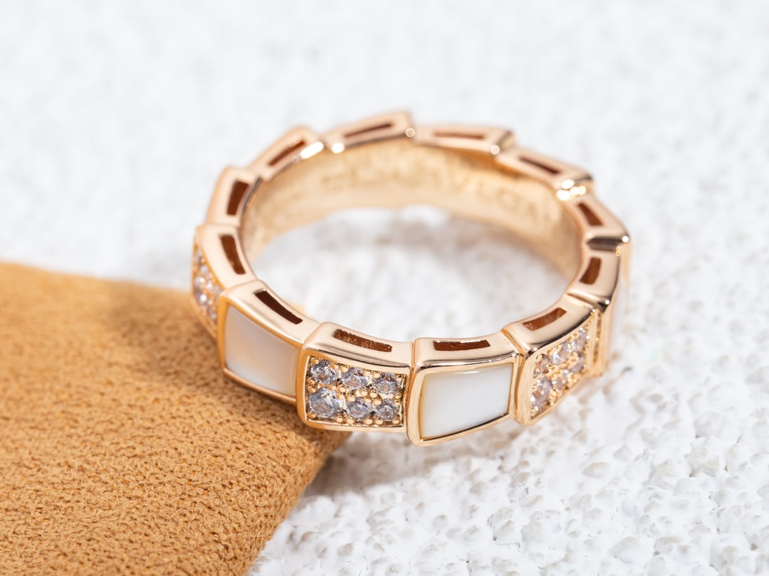 [⭐Sparkve]SERPENTI RING PINK GOLD MOP DIAMOND PAVED 4MM
