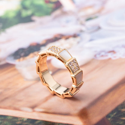 [⭐Sparkve]SERPENTI RING PINK GOLD MOP DIAMOND PAVED 4MM