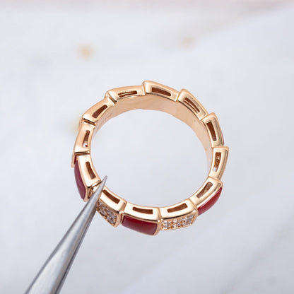 [⭐Sparkve]SERPENTI RING PINK GOLD CARNELIAN DIAMOND PAVED 4MM