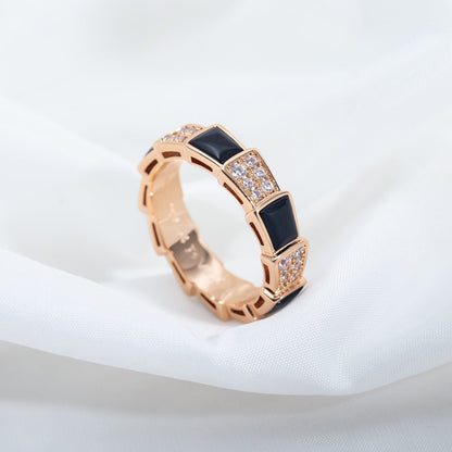 [⭐Sparkve]SERPENTI RING PINK GOLD BLACK MOP DIAMOND PAVED 4MM