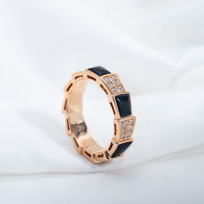 [⭐Sparkve]SERPENTI RING PINK GOLD BLACK MOP DIAMOND PAVED 4MM