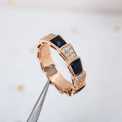 [⭐Sparkve]SERPENTI RING PINK GOLD BLACK MOP DIAMOND PAVED 4MM