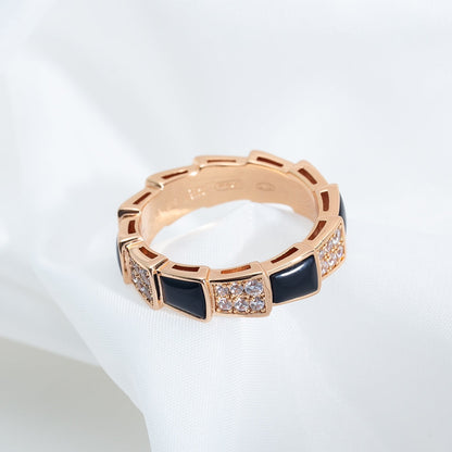 [⭐Sparkve]SERPENTI RING PINK GOLD BLACK MOP DIAMOND PAVED 4MM