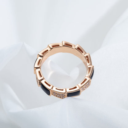 [⭐Sparkve]SERPENTI RING PINK GOLD BLACK MOP DIAMOND PAVED 4MM