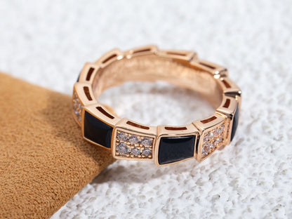 [⭐Sparkve]SERPENTI RING PINK GOLD BLACK MOP DIAMOND PAVED 4MM