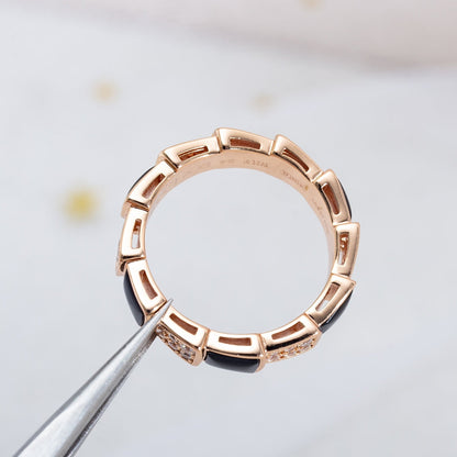 [⭐Sparkve]SERPENTI RING PINK GOLD BLACK MOP DIAMOND PAVED 4MM