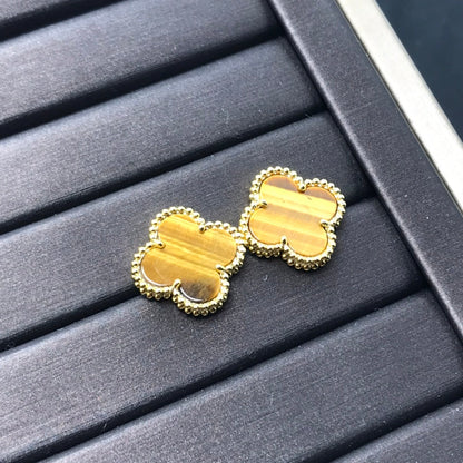 [⭐Sparkve]CLOVER MEDIUM 1 MOTIFS TIGER EYE EARRINGS