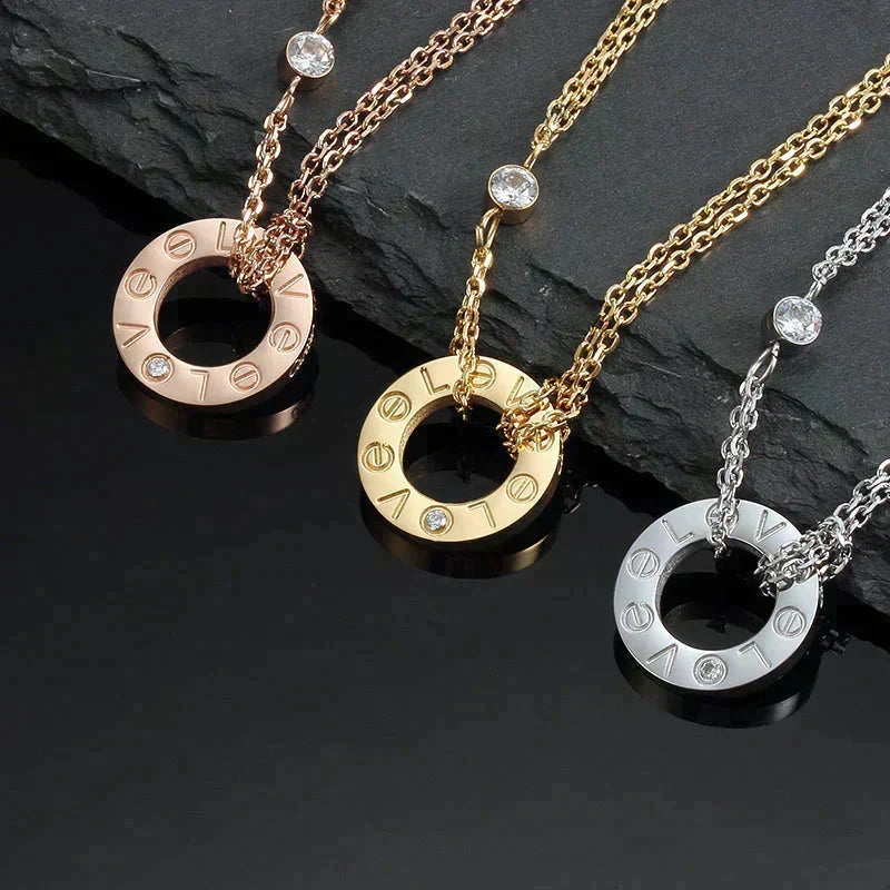 [⭐Sparkve]LOVE NECKLACE 16MM 2 DIAMONDS