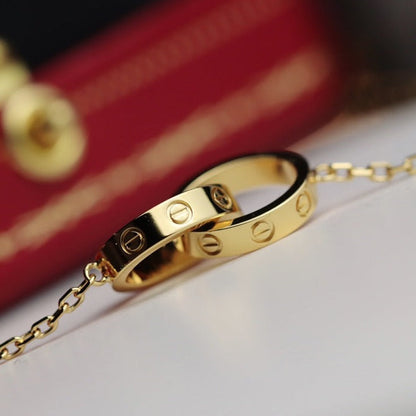 [⭐Sparkve]LOVE NECKLACE DOUBLE RING GOLD